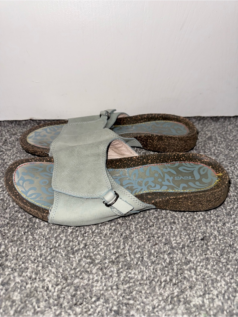 Teva Women's Ventura Slide Sandals In Blue Size 9 Faux Cork Soles - Picture 4 of 10